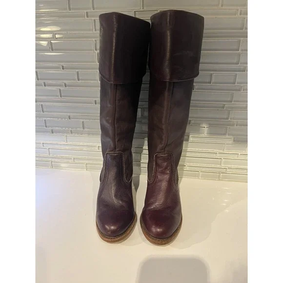 Vintage Dexter High Burgundy Leather Heeled 5 1/2M Boho Cuffed Boots - Picture 2 of 12